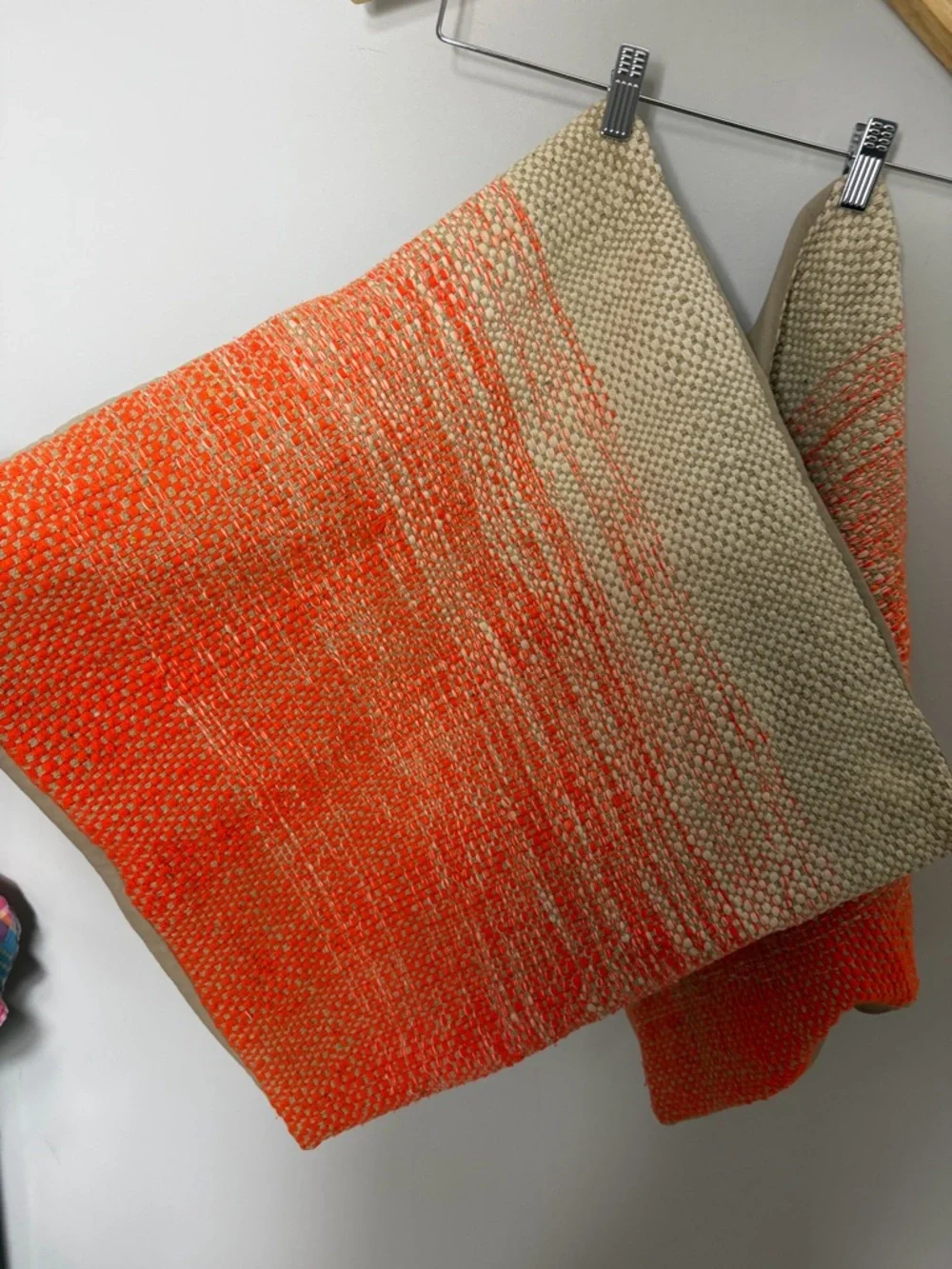 2 Crate & Barrel Pillow Sham Cases Covers Orange Tan Woven Cotton